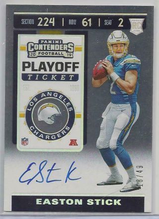 2019 Contenders Easton Stick Rc Rookie Playoff Ticket /49 Rps Auto Autograph Sp