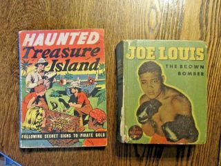 Joe Louis The Brown Bomber 1936 & Haunted Treasure Island 1939 Big Little Books