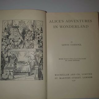 ✅ 1942 Antique Alice In Wonderland Book,  Lewis Carroll,  Illustrated John Tennie