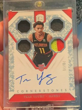 2018 - 19 Panini Cornerstones Basketball Trae Young Rookie Crystal Quad Patch Auto