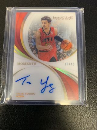 2018 - 19 Panini Immaculate Trae Young Rookie Moments Acetate Auto 16/49 Hawks