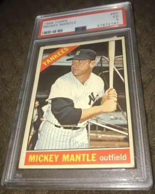 1966 Topps 50 Mickey Mantle Hof York Yankees Graded Psa 5 Wow