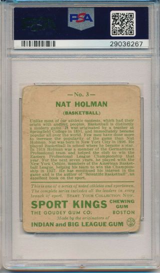 1933 SPORT KINGS GUM 3 NAT HOLMAN,  BASKETBALL - PSA 2.  5 GOOD,  (SVSC) 2