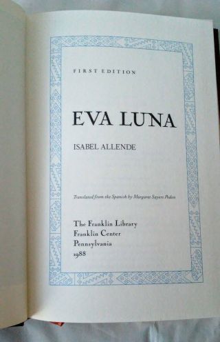 Eva Luna,  Isabel Allende,  Franklin Library,  1988,  Signed,  First Edition 2