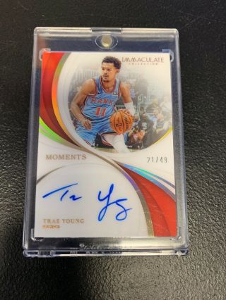 2018 - 19 Panini Immaculate Trae Young Rookie Moments Acetate Auto 21/49 Hawks