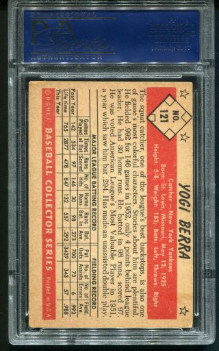 1953 Bowman Color Yogi Berra 121 PSA 4 HOF York Yankees Baseball Card 2