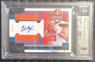 Baker Mayfield 2018 Panini One Blue Browns Rpa Rc Dual Patch Auto /75 Bgs 9 10