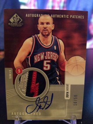 2004 - 05 Sp Game Authentic Patches Jason Kidd On Card Auto Patch Logo /50.