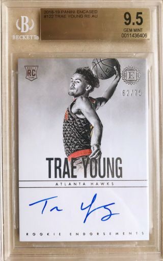 2018 - 19 Encased Trae Young Rc Rookie Endorsement Auto /75 Bgs9.  5