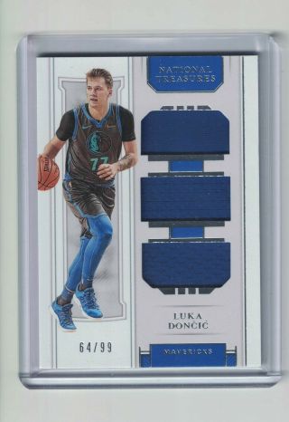 2018 - 19 National Treasures Luka Doncic Rookie Triple Jersey Relic 64/99