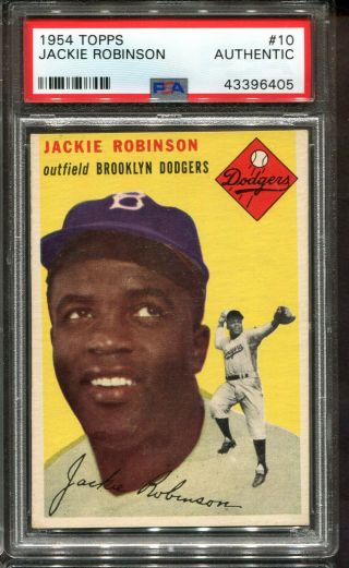 1954 Topps 10 Jackie Robinson Psa Authentic Centered Brooklyn Dodgers Hof