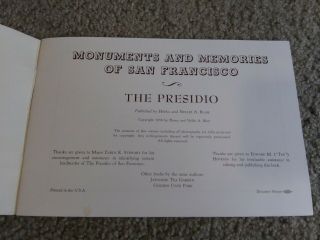 1956 Monuments and Memories of San Francisco The Presidio Booklet 33pgs w/ MAP 3