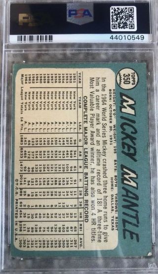 MICKEY MANTLE 1965 TOPPS PSA 3 LABEL/NICELY CENTERED MANTLES RISING 2