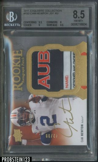 2011 Ud Exquisite Cam Newton Rpa Rc Rookie Tag Patch Gold Auto 42/99 Bgs 8.  5