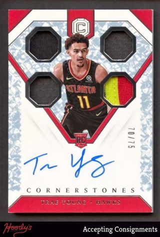 2018 - 19 Cornerstones Crystal Trae Young Rc 70/75 Patch Auto Autograph Rookie