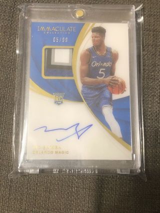 Mo Bamba 2018 - 19 Immaculate Rpa Rc Rookie Patch Auto 05/99 Jersey Number 1/1