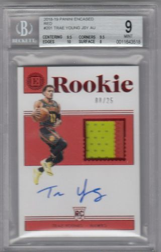 Trae Young 2018 - 19 Panini Encased Rookie Rc Patch Auto Red 08/25 Bgs 9 10