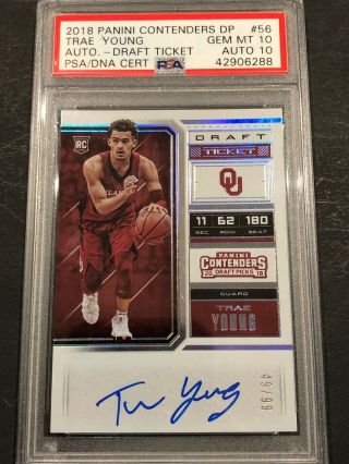 2018 Trae Young Contenders Draft Auto 49/99 Psa Gem 10 Hawks