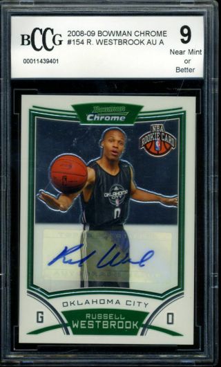 Russell Westbrook 2008 - 09 Bowman Chrome Auto Rookie Card Rc 154 Bgs Bccg 9 Nm,