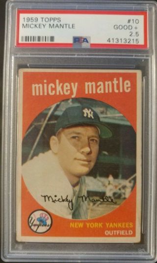1959 Topps Mickey Mantle 10 Psa 2.  5 Gd,