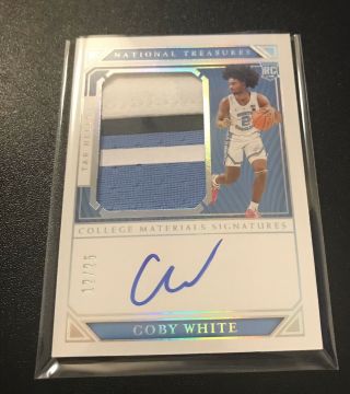 2019 20 Panini National Treasures Coby White Silver Patch Auto Rpa 12/25 Rc