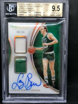 Larry Bird 2015 - 16 Immaculate Ssp 3 - Clr Game Worn Dual Patch On - Card Auto 28/33