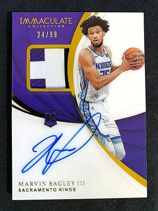 Marvin Bagley Rc Rookie Patch Auto Jersey Number Rpa 24/99 2018 - 19 Immaculate