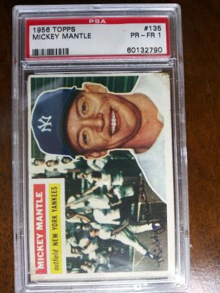1956 Topps 135 Mickey Mantle Yankees Psa 1 - Pr