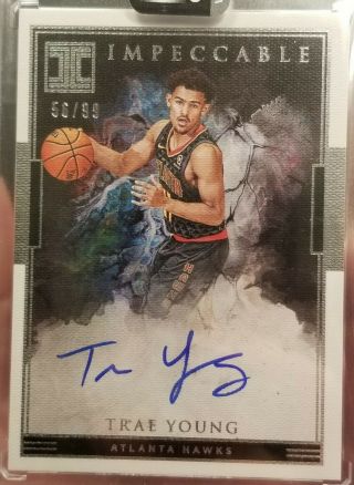 2018 - 19 Panini Impeccable Trae Young Hawks Rc Rookie Auto /99