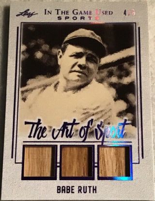 Babe Ruth 4/6 2019 Leaf Itg In The Game Sports Triple Bat Relic Yankees