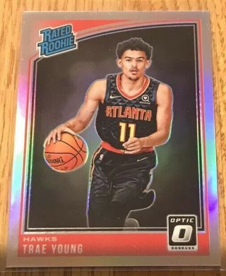2018 - 19 Donruss Optic Trae Young Rc Silver Holo Prizm Hawks Rated Rookie