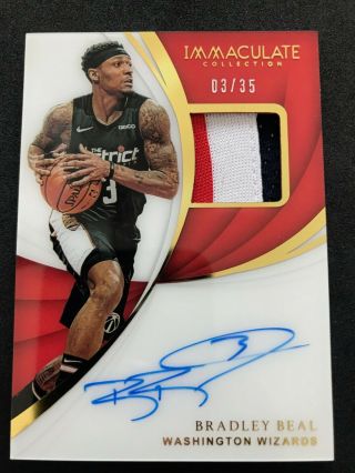 2018 - 19 Immaculate Bradley Beal 3clr Game Worn Patch Auto 3/35 Wizards