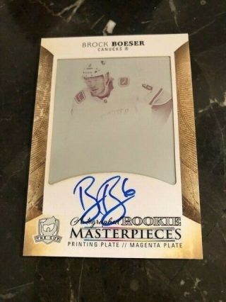2017 18 Ud Cup Brock Boeser Rookie Masterpieces Autograph Auto Printing Plate /1
