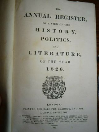 1827 The Annual Register For Year 1826 India Slave Trade Turkey Russia Spain ^