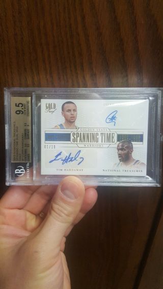 2013 - 14 National Treasures Spanning Time Duel Gold /10 Stephen Curry Dual Auto