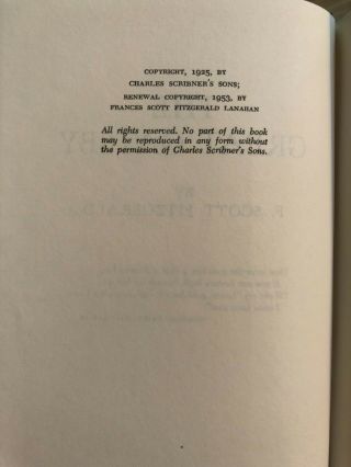The Great Gatsby,  F Scott Fitzgerald,  1953 hardback,  Scribner’s 1st Edition Thus 3