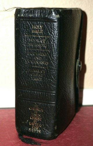 Mini Snap Quad Book Of Mormon Triple Holy Bible Black Calfskin Leather 1996