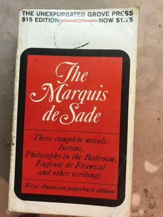 Marquis De Sade Paperback Justine Plus Other Writings 1966 Grove First Edition