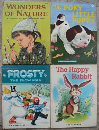4 Vintage Big Golden Books Wonders Of Nature,  Frosty The Snow Man,  Poky Little