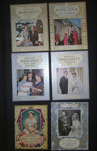 6 Souvenir Booklets Queen Elizabeth Princess Margaret Royal Wedding Pitkin C1960