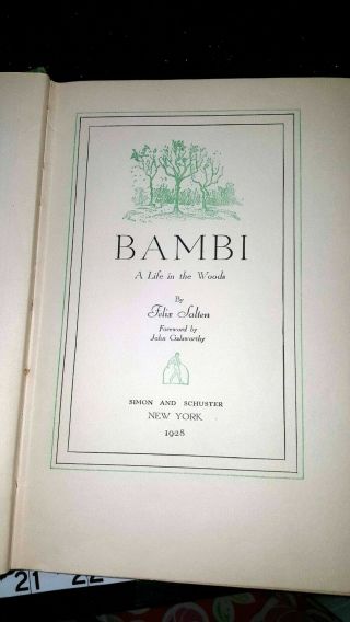 Bambi 1928 - 1st Edition A Life In The Woods By Felix Salten - Hardcover