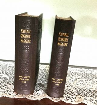 1940 National Geodraphic Leather Bound Volumes 2 Vol.  Set Jan.  - Dec.  Good Cond.