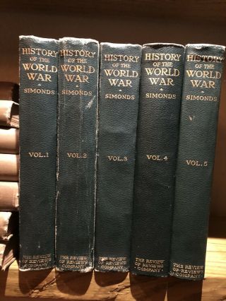 Vintage 5 Vol.  Set Of Leather Books - The World War - Simonds