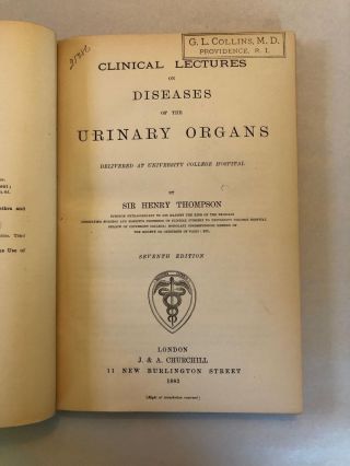 1883 Early Edition THOMPSON Diseases of Urinary Organs ILLUSTRATED London 3