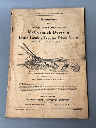 1935 International Harvester Mccormick Deering Little Genius Tractor Plow No.  8