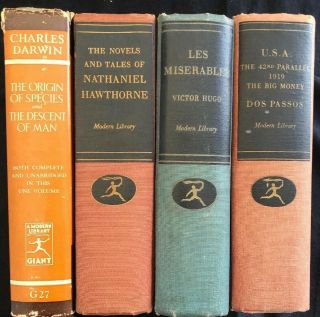 (4) Modern Library Giants Les Miserables Origin Of Species Nathaniel Hawthorne,