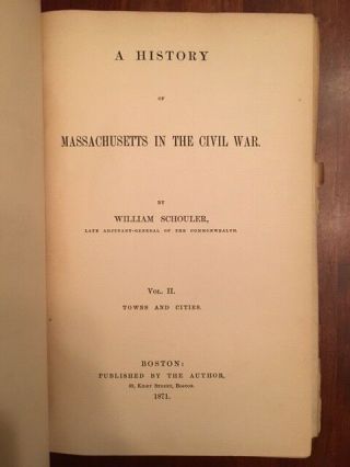 RARE 1871 A History of Massachusetts In the Civil War Volume 2: Towns Cities MAP 3