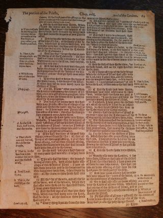 1598 Geneva Breeches Bible Leaf/Page Gothic font print Numbers/ Red Cow,  Levites 3