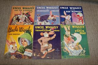 6 Uncle Wiggily Story Books 1943 1946 Child Children Garis American Crayon