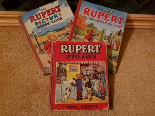 3 Vintage Rupert Bear Books 1940 
